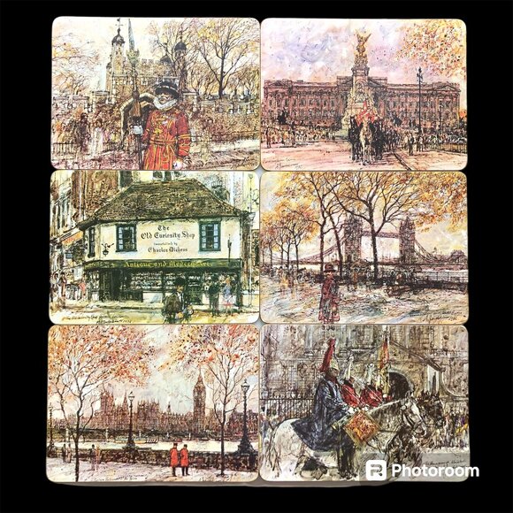 Vtg 1972 Set of 6 Clover Leaf Table Mats Placemat London Scenes Alex Jawdokimov - Picture 1 of 12